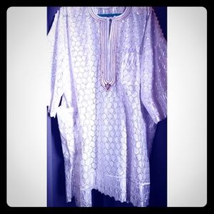 Embroidered White African Unisex Tunic